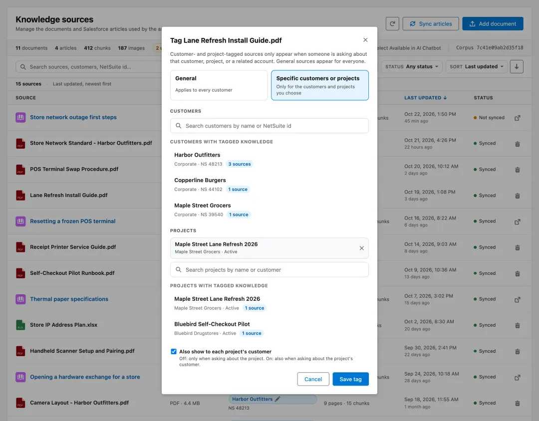 Tagging an install guide to one project and also showing it to that project's customer.