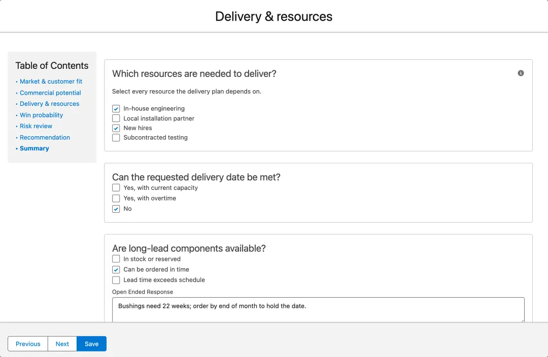 A later chapter with a multi-select question, a single-choice question and a choice that also takes a comment.