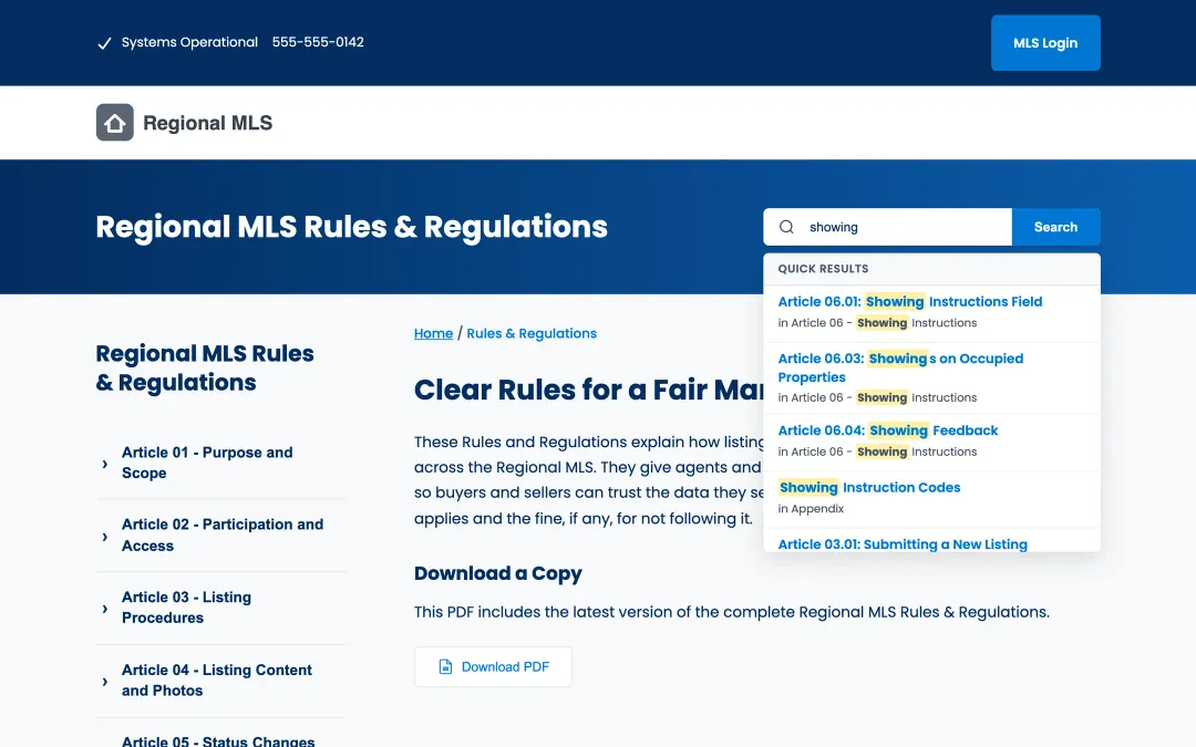 Typing in the search box lists matching rules right away, with the matched words highlighted.